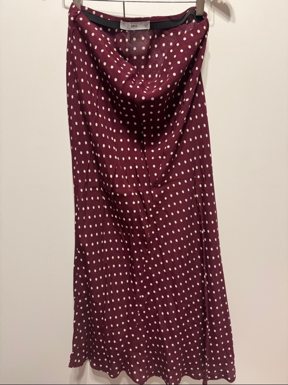 Mango Polka Dot Satin Slip Skirt in Burgundy